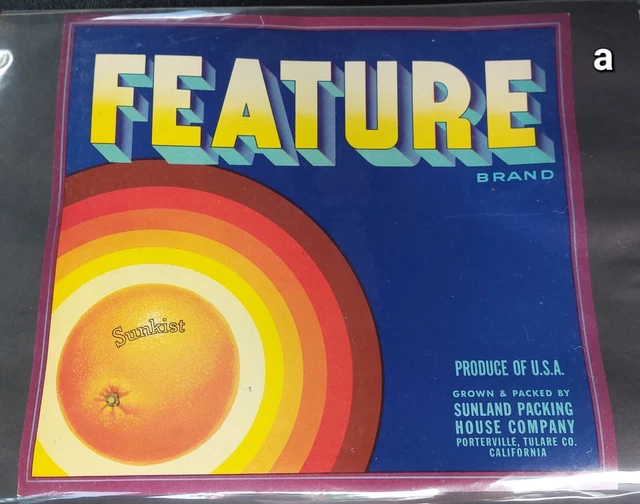 ORIGINAL VINTAGE FEATURE sunkist orange crate label Porterville