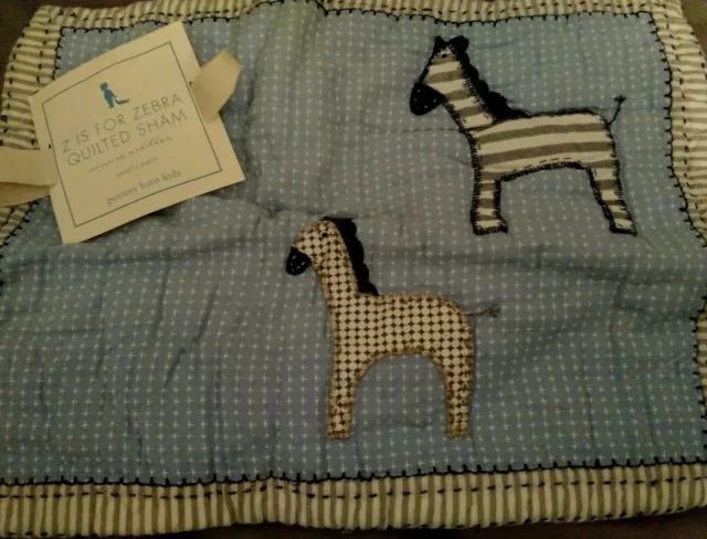 New Pottery Barn Kids Blue Z is for ZEBRA Small SHAM decorative jungle Nursery