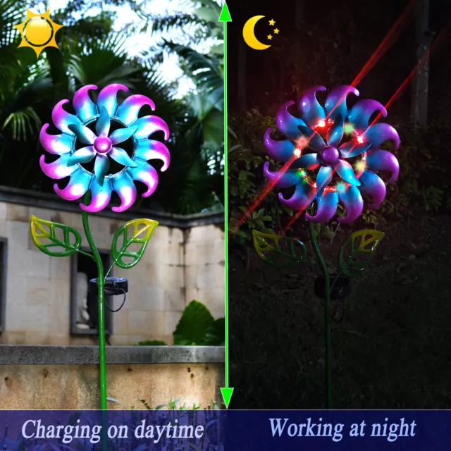 Solar Rotating Windmill Lawn Lamp Colorful Iron Home Decor for Backyard Patio DE 2