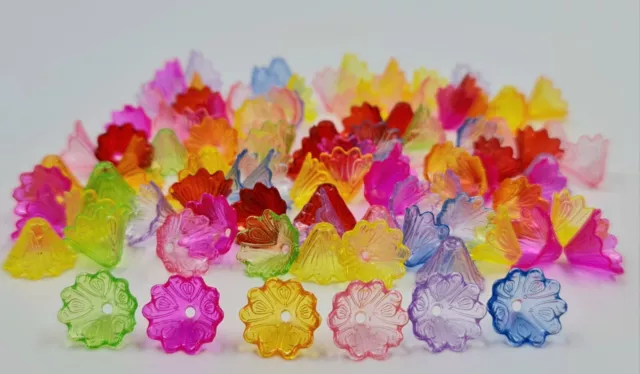 100 x Mixed Colour Acrylic Flower Bead Caps 15.5mm Lily Beads Jewellery Making