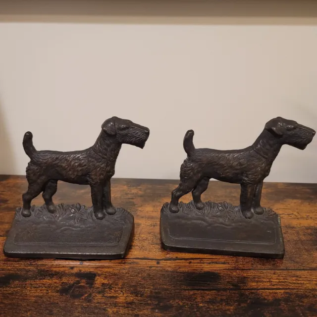 Antique Vintage Pair Cast Iron Terrier Dog Scotty Bookends