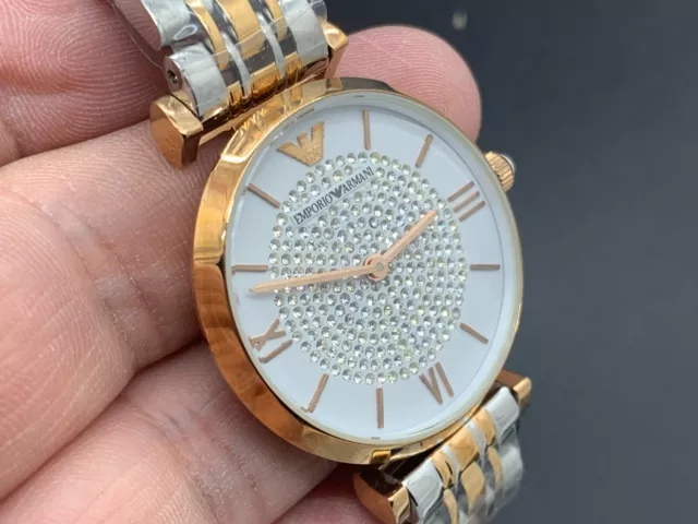 Emporio Armani AR1926 Two Tone Rosegold Crystal Pave Dial Women Watch.