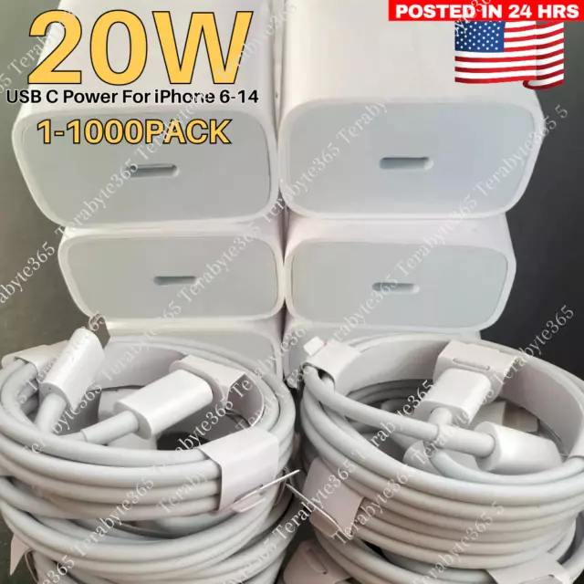 1-1000X Wholesale 20W PD Fast Charger For iPhone 14/13/12/11 USB C Adapter Cable