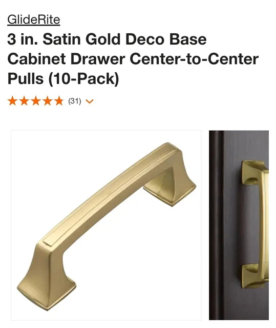 10 Pack GlideRite 3" CC Deco Base Cabinet Hardware Pulls Satin Gold 87380-SG-10