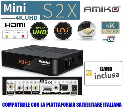 Amiko Decoder Combo Tivusat HD Con Scheda Tessera Tv Sat Satellitare Terrestre Dvb-T2 