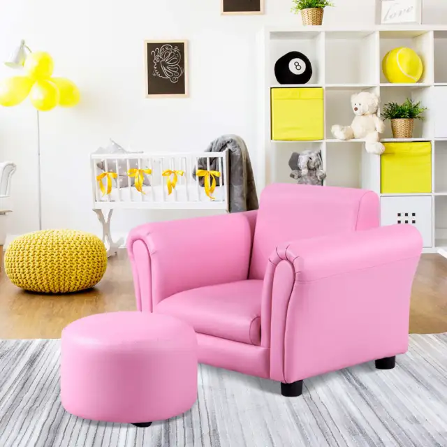 NNECW Ergonomic Sofa with Footstool for Baby or Children-Pink