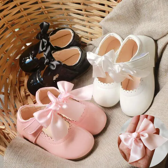 Kids Girls Childrens Baby Patent Bow Spanish Flat Strap Wedding Party Shoes Size