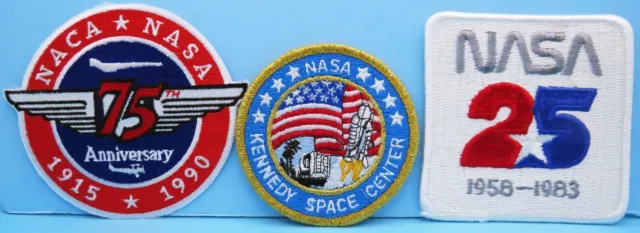 PATCH Trio vtg NASA 25th Anniversary / NACA 75th Anniversary KENNEDY Space Ctr