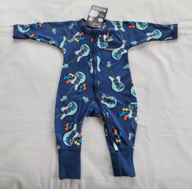 Bonds BZBVW 6VF Guitars Navy Blue Printed Zip Wondersuit Romper Size 0000 New