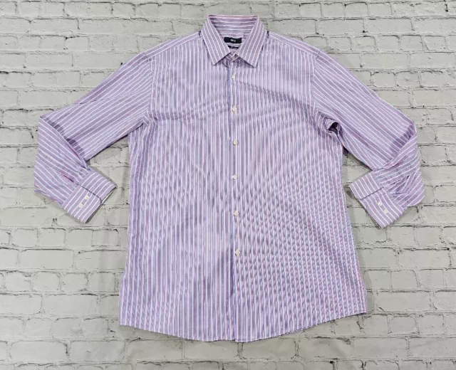 Hugo Boss Blue Pink White Sharp Fit Long Sleeve Button Shirt MENS SIZE 16/32-33