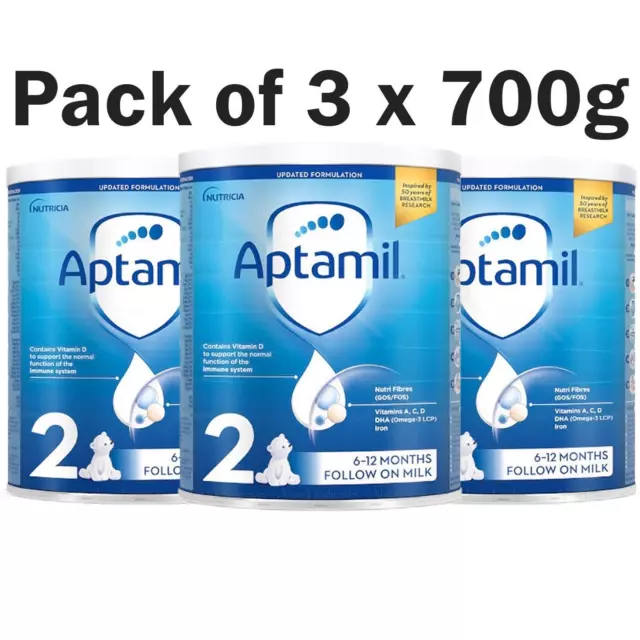 Aptamil Stage 2 Follow On Milk 6-12 Months Formula Powder Substitute Pack 3x700g