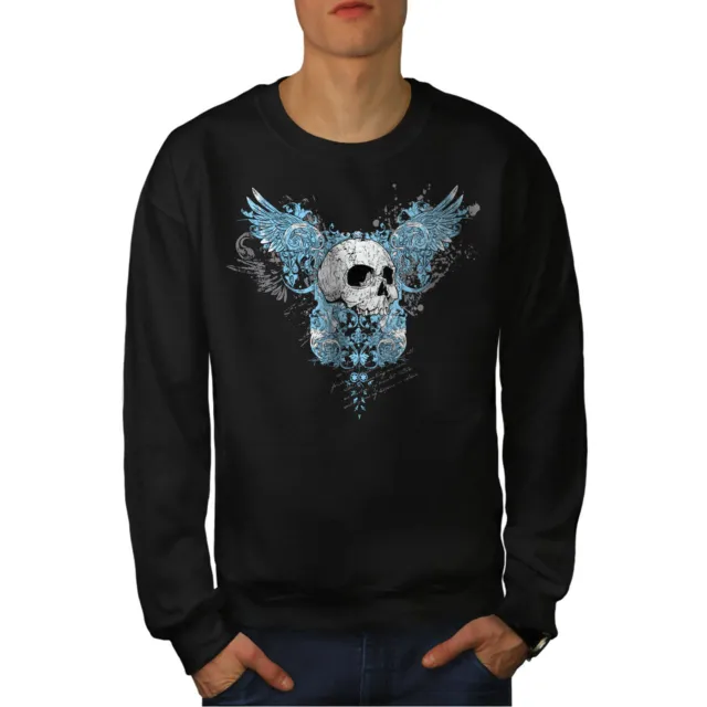 Felpa uomo Wellcoda Wings Goth Biker Skull, maglione pullover angelo casual