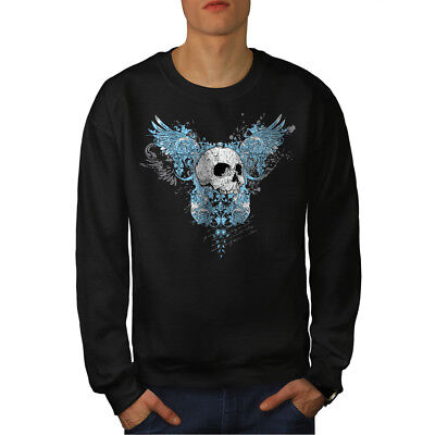 Wellcoda Wings Goth Biker Skull Mens Sweatshirt, Angel Casual Pullover Jumper