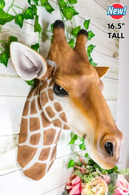 Realistic Giraffe Head Bust Trophy Wall Decor Wildlife Animal Sculpture Hanging