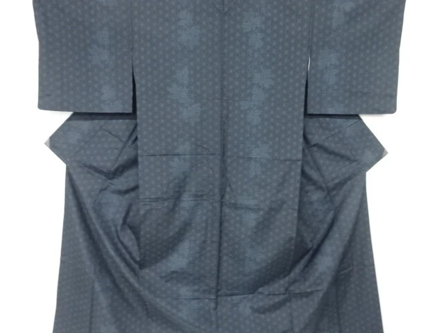 6742712: Japanese Kimono / Antique Kimono / Fushi Tsumugi / Woven Asanoha & Gras