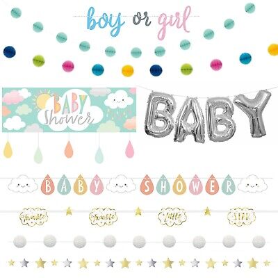 BABY SHOWER UNISEX BANNER - Party Decorations, Pink, Blue, Foil, Jointed, Ribbon