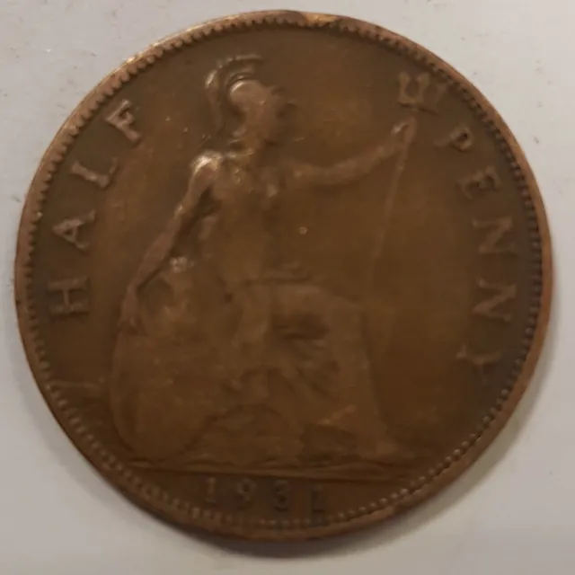Old Coin 1931 Britannia Halfpenny British