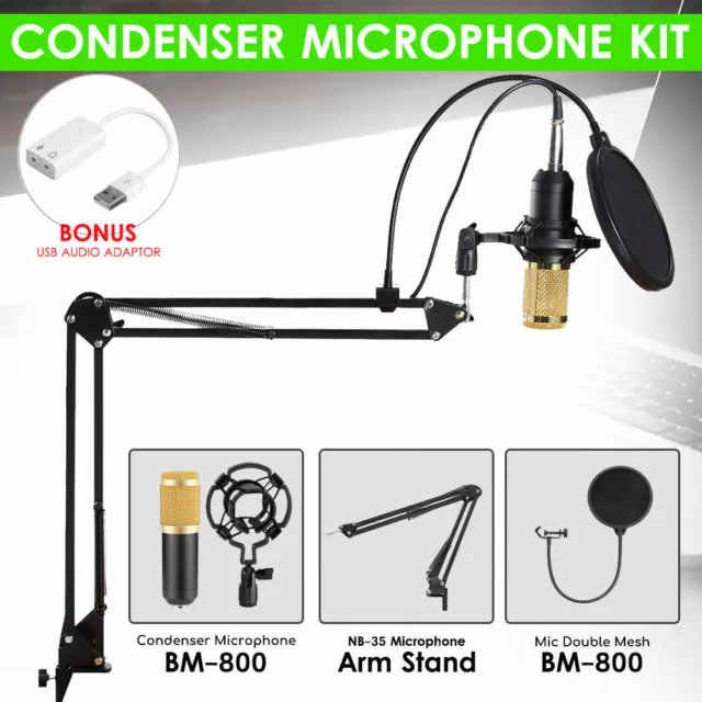 BM800 Condenser Microphone Kit Studio Suspension Boom Scissor Arm Stand Desk AU