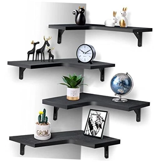 Floating Corner Shelves for Wall Décor Storage, Wall Shelves Set of 4, Wall