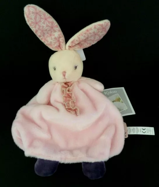 *. Doudou Plat Marionnette Kaloo Joli Petite Rose Lapin Violet Blanc Fleur  Neuf
