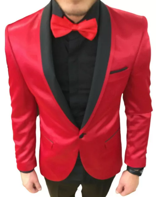 Diseñador Fiesta Traje de Fumar Rojo Brillo Cuello Esmoquin Boda 46