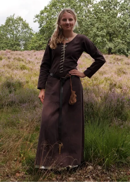 Battle-Merchant Cotehardie Ava, Atuendo Medieval, Braun Vikingo Disfraz Mujer