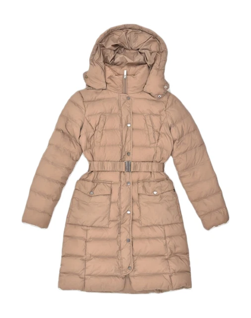 WOMENS HOODED Padded Coat UK 8 Small Beige Nylon HR01 £36.07