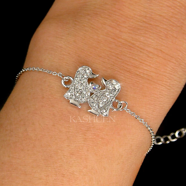 Pinguin mit Swarovski Kristall Liebhaber Antarktis Liebe Herz Familie Armband