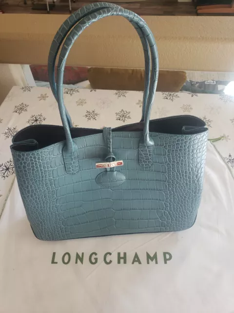 LONGCHAMP PARIS Sage Croc Roseau Shoulder Tote Purse Handbag NEW