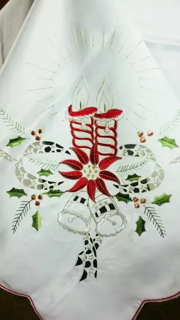 Beige 54x72" Embroidery Christmas Red Poinsettia Polyester Tablecloth 6 Napkins