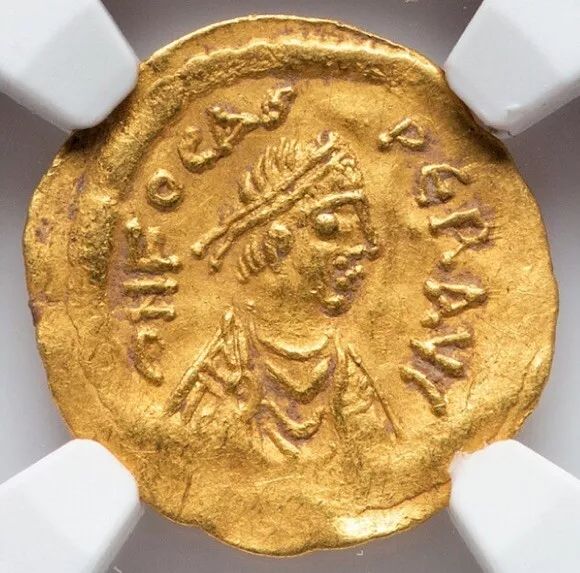 GOLD Phocas 602-610 AD Byzantine Empire AV Tremissis Coin NGC Ch VF SHARP STRIKE