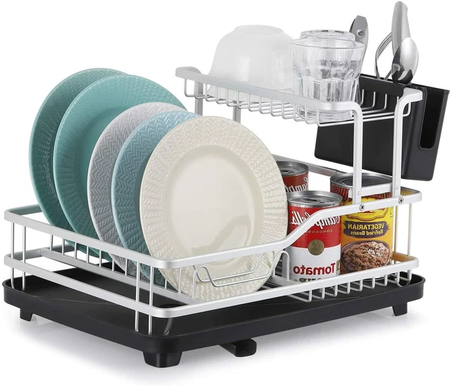 2 Tier Dish Drying Rack Large Dish Rack with Utensil Holder and Drainboard
