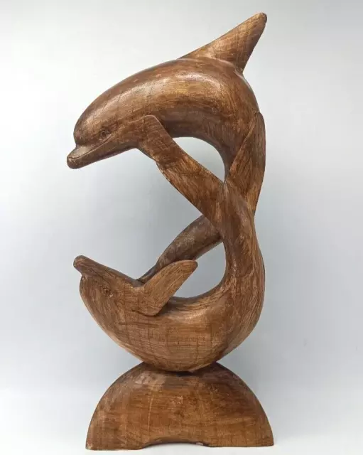 Large Jumping Dolphins Wooden Carved Sculpture Figurine. Home Décor. 16"