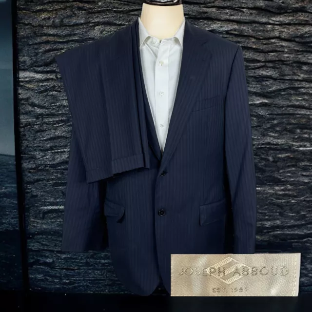 Joseph Abboud 2 Piece Suit Mens 42R 34x30 Navy Stripe Super 130s Sartorial