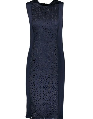 New lovely KATE & LILY Navy blue Laser Cut Sleeveless Pencil dress UK10 US6