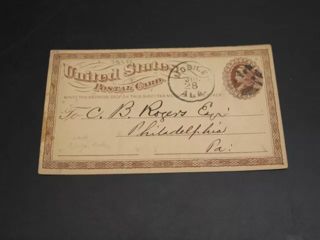 USA 1874 Mobile AL postal card *38433