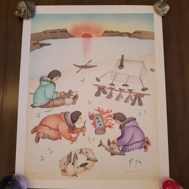 Mabel Nigiyok Inuit Artist Lithograph Signed and Numbered, Supper at Sunset