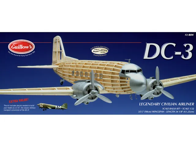 KIT MODÈLE D'AVION en bois Guillow's Douglas DC-3 (C-47), aviation GUI ...