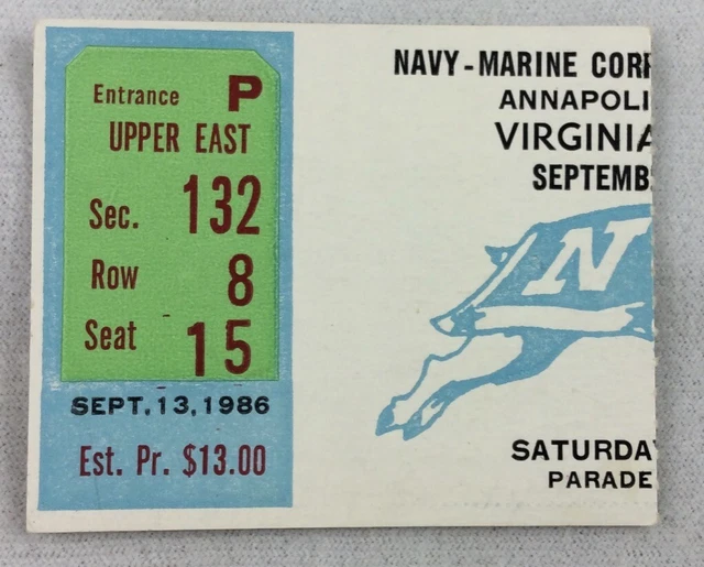 CFB 1986 09/13 Virginia at Navy Football Ticket Stub-Don Majkowski