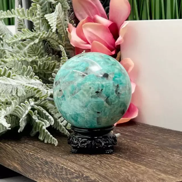 Amazonite with Smoky Quartz Sphere Healing Crystal Ball 294g 64mm 2