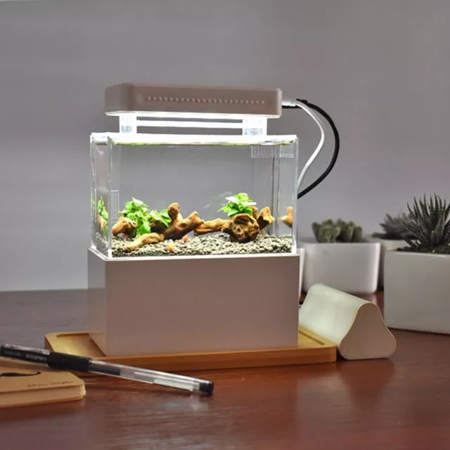 Portable Desktop Mini Fish Tank Aquarium Betta Water Filtration Led Light Decor