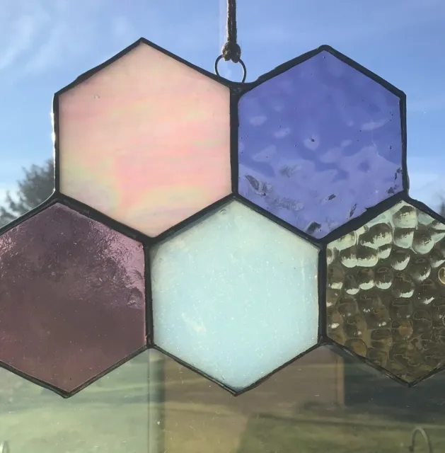Handcrafted Unique Stained Glass Honeycomb Suncatcher/Window Decor