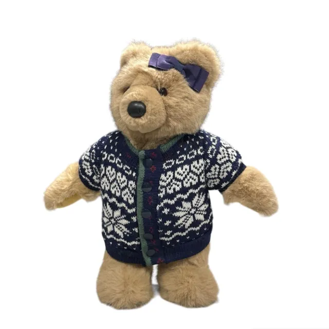 ELLIE BEAR Plush Brown Teddy Bear Stuffed Animal 13" Snowflake Sweater LLBean