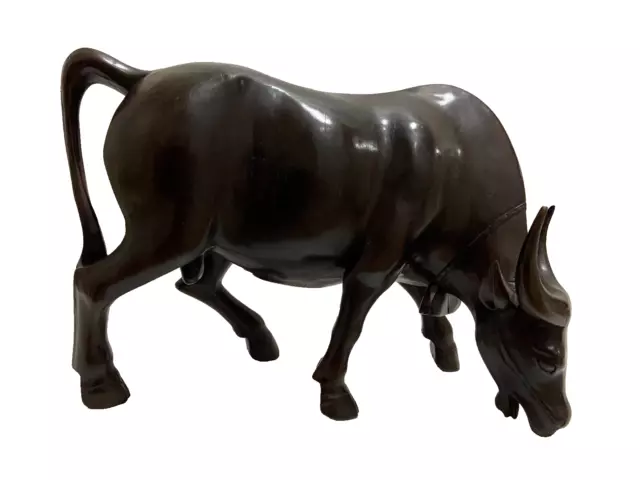 Hand Carved Solid Wood Bull Sculpture 11" Length