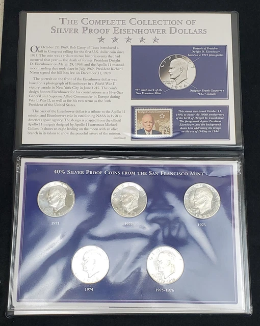 Complete Collection Silver Proof Eisenhower Dollars 5 Coin Set PCS Stamps&Coins
