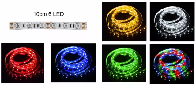 STRISCIA 6 LED SMD 5050 3528 10cm bianca rossa blu gialla verde RGB luce 12V