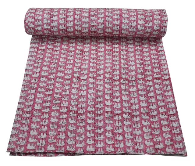 Indian Hand Block Print Kantha Cotton Kantha Quilt Blanket Bedspread Handmade