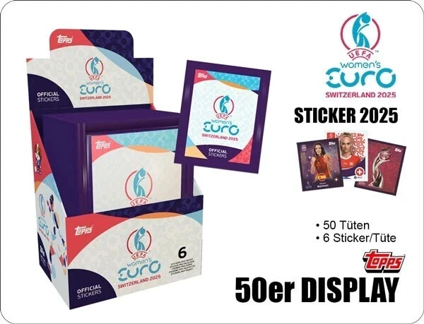 Topps Frauen EURO 2025 Stickeralbum – Starterpack + 1 Display (50 Tüten) – Je 6 Sticker, Offizielles Sammelvergnügen Für Fans