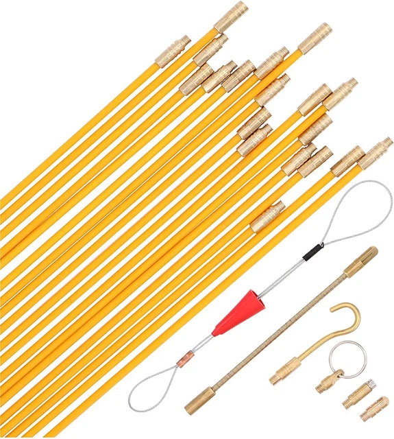 25 Feet Fiberglass Cable Wire Running Rod Coaxial Electrical Connectable Fish Ta