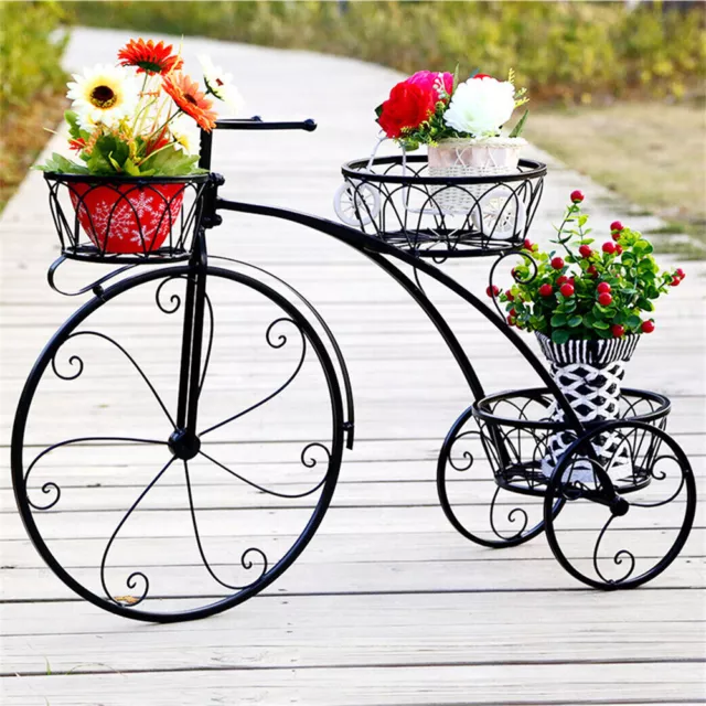 Heavy Duty Metal Bicycle Plant Stand Flower Pot Cart Holder Garden Home Art Deco 3